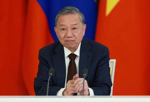 Vietnam's Communist Party General Secretary To Lam attends a signing ceremony with Russia's President Vladimir Putin following their meeting in Moscow, Russia May 10, 2025. REUTERS/Anton Vaganov/File Photo