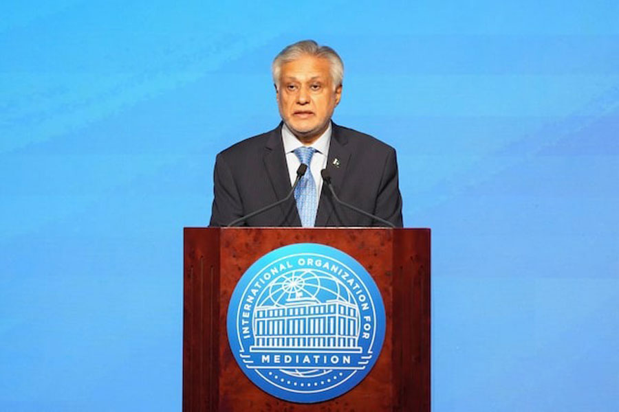 Pakistan's Foreign Minister Ishaq Dar, attends the signing ceremony of the Convention on the Establishment of The International Organization for Mediation (IOMed) in Hong Kong, China May 30, 2025.