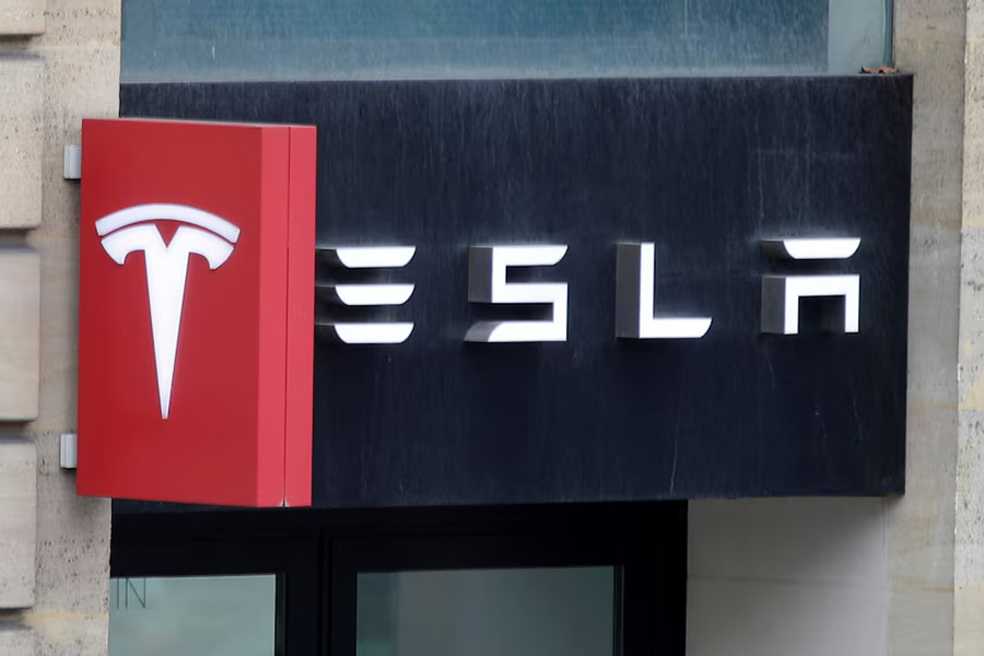 The logo of Tesla is seen on a store in Paris, France on October 30, 2020 — Reuters/File