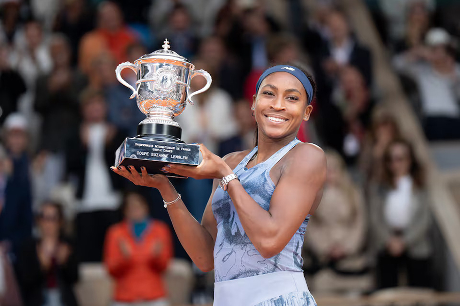 Coco Gauff of the United States poses with the trophy after winning the women’s singles final against Aryna Sabalenka on Day 14 of the French Open at Roland Garros Stadium in Paris, France, on June 7, 2025 — Imagn Images via Reuters