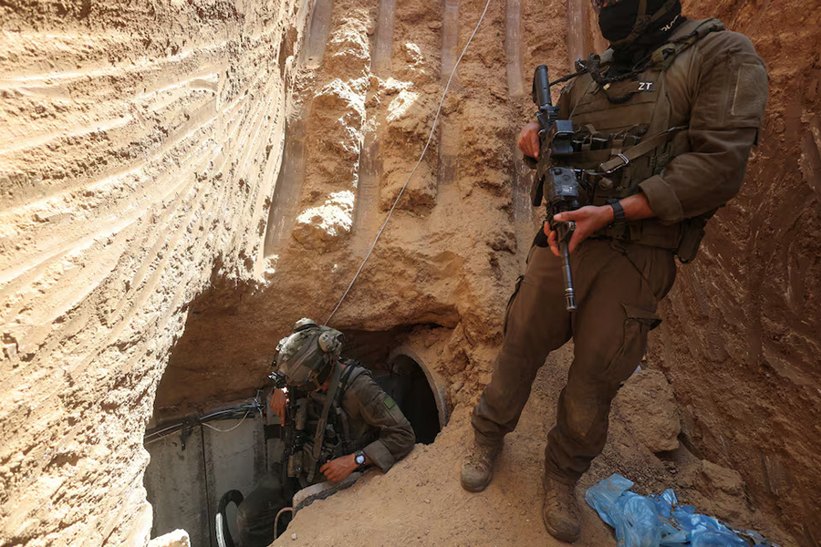 Israeli soldiers walk out from a tunnel underneath the European Hospital in Khan Younis at the Gaza Strip, amid the ongoing ground operation of the Israeli army against Palestinian Islamist group Hamas on June 8, 2025 — Reuters photo