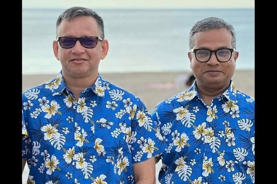 Captain Saifuz Zaman Guddu (left), a senior pilot at Biman Bangladesh Airlines, and Abdullah Hil Rakib, Managing Director of Team Group and former Senior Vice President of BGMEA, are seen together in this undated photo