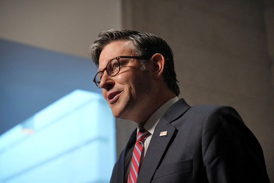 US House Speaker Mike Johnson (R-LA) speaks with members of the media, on the day of a closed House Republican Conference meeting on Capitol Hill in Washington, DC, US, May 20, 2025.
