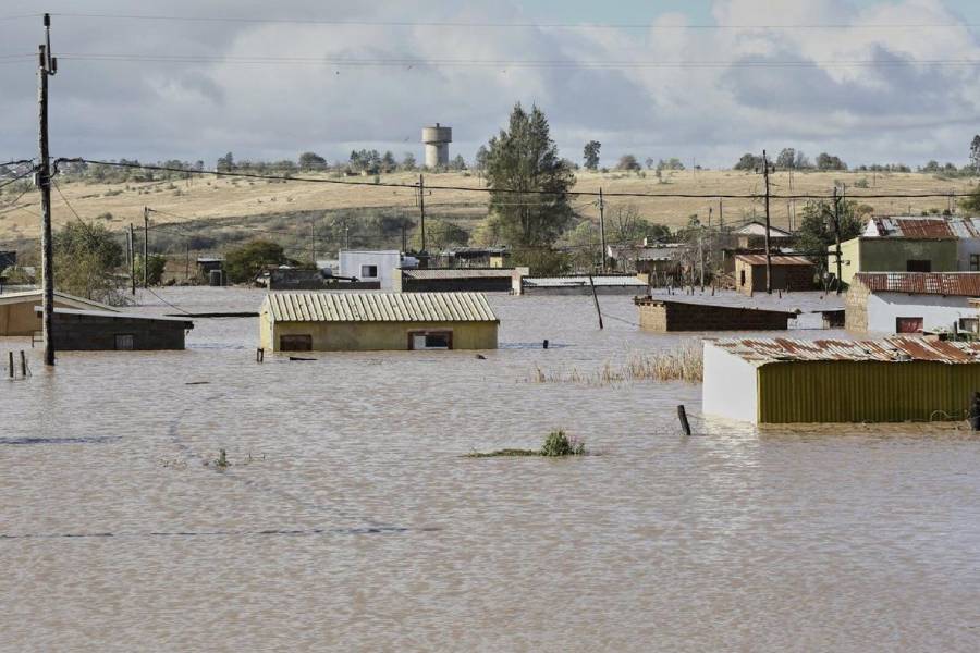 A view of homes submerged in floodwater, in Mthatha, South Africa, Tuesday, June 10, 2025.