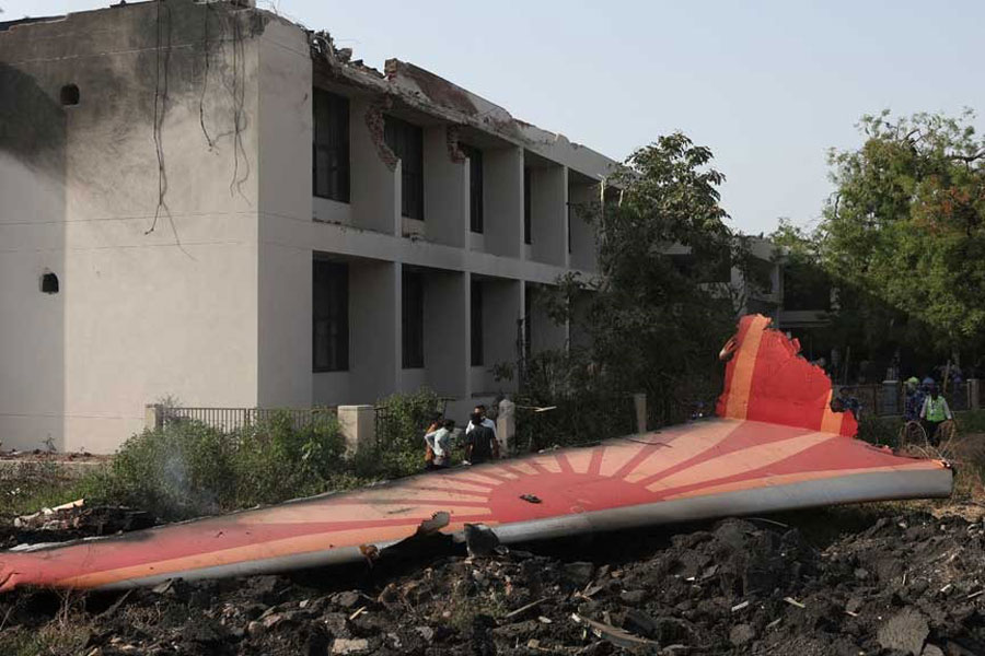 Wreckage of a Boeing 787 Dreamliner lies at the site where the Air India plane crashed in Ahmedabad, India, June 12, 2025.