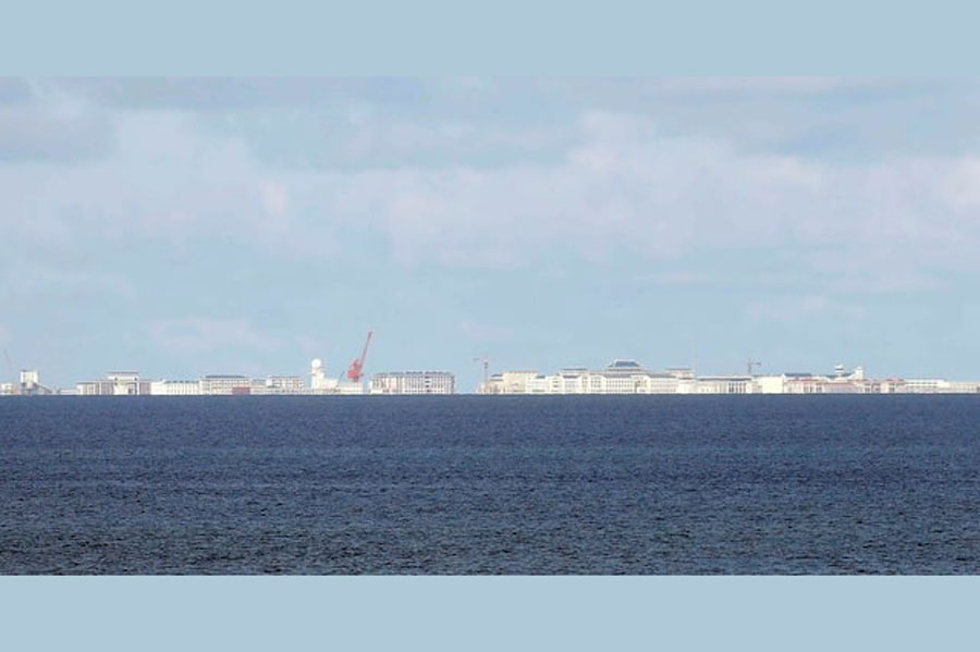 Chinese structures are pictured in Subi Reef in disputed South China Sea, April 21, 2017.
