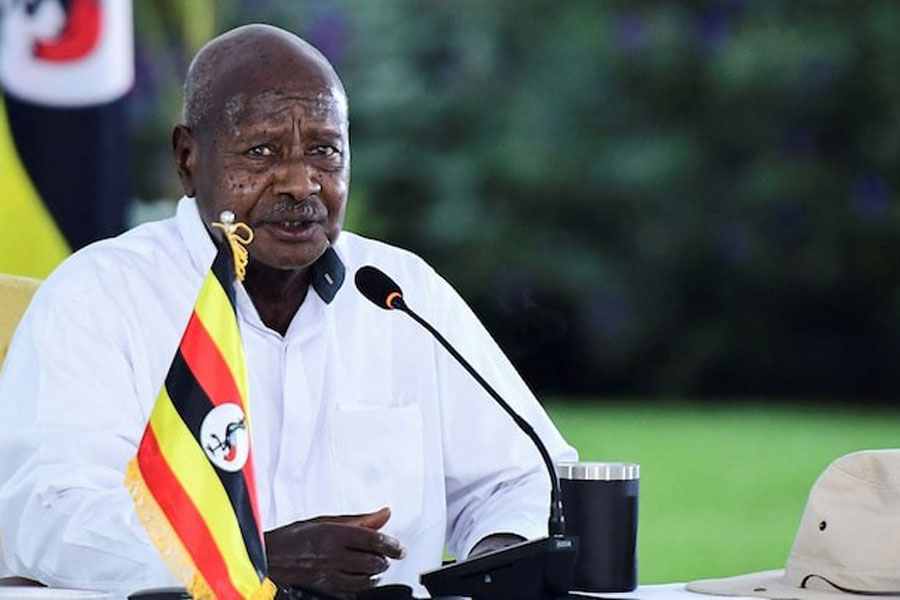 Uganda's President Yoweri Museveni addresses the Intergovernmental Authority on Development (IGAD) 42nd Extraordinary Session, at the State House in Entebbe, Uganda January 18, 2024.