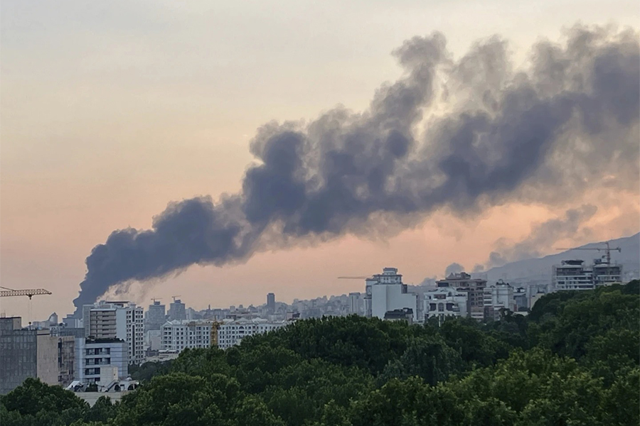 Smoke rises from the building of Iran’s state-run television after an Israeli strike in Tehran, Iran, Monday on June 16, 2025 — AP photo
