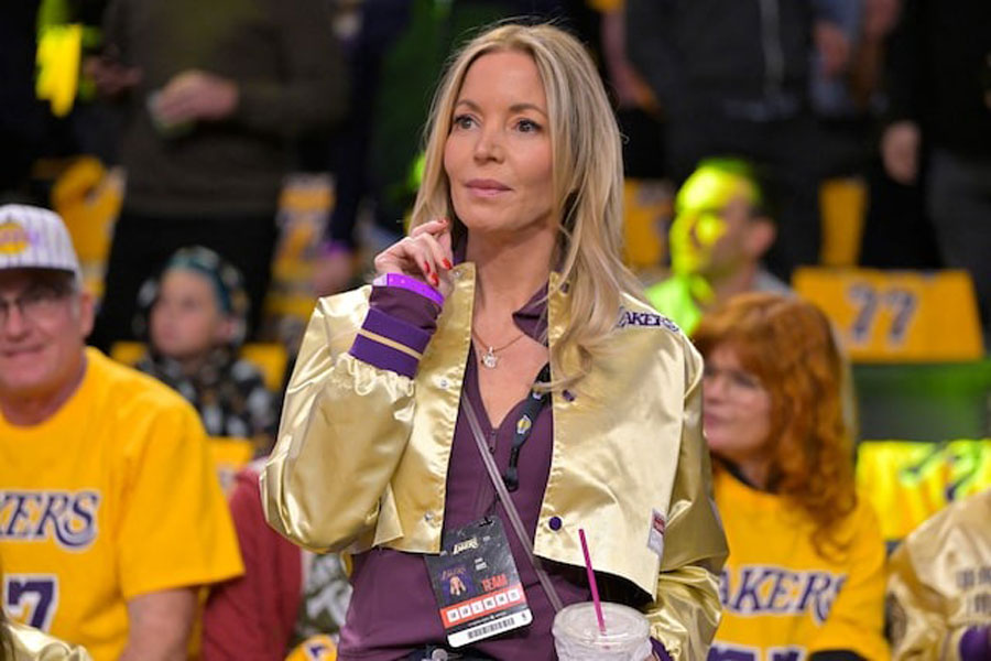 Feb 10, 2025; Los Angeles, California, USA; Owner and president of the Los Angeles Lakers Jeanie Buss attends the game against the Utah Jazz at Crypto.com Arena.