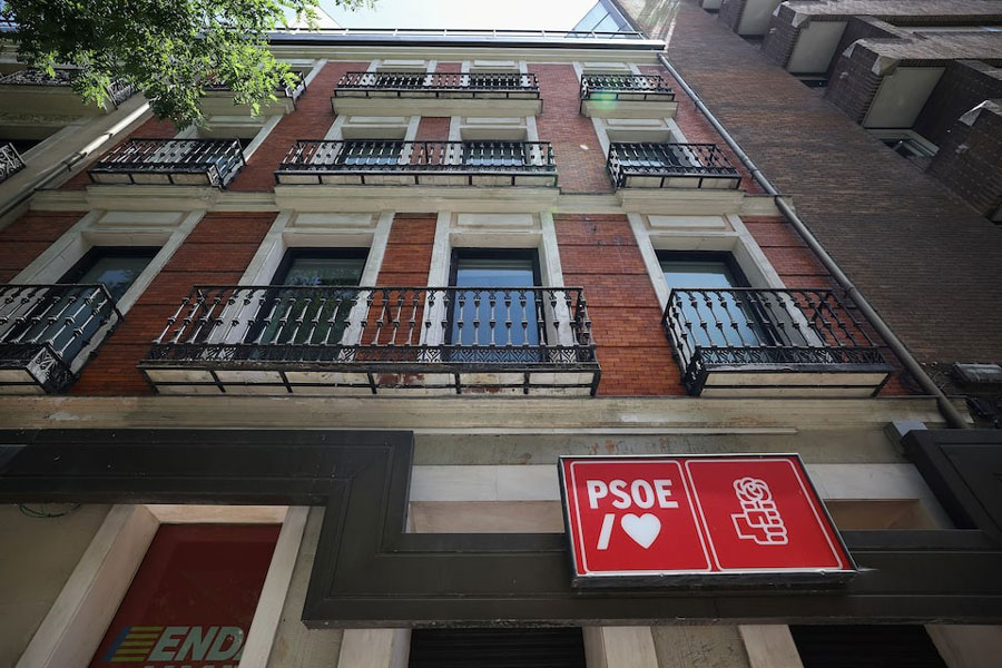 A general view of the Socialist Party headquarters, as Spanish police carry out a search inside as part of a graft case involving senior party members, in Madrid, Spain, June 20, 2025.