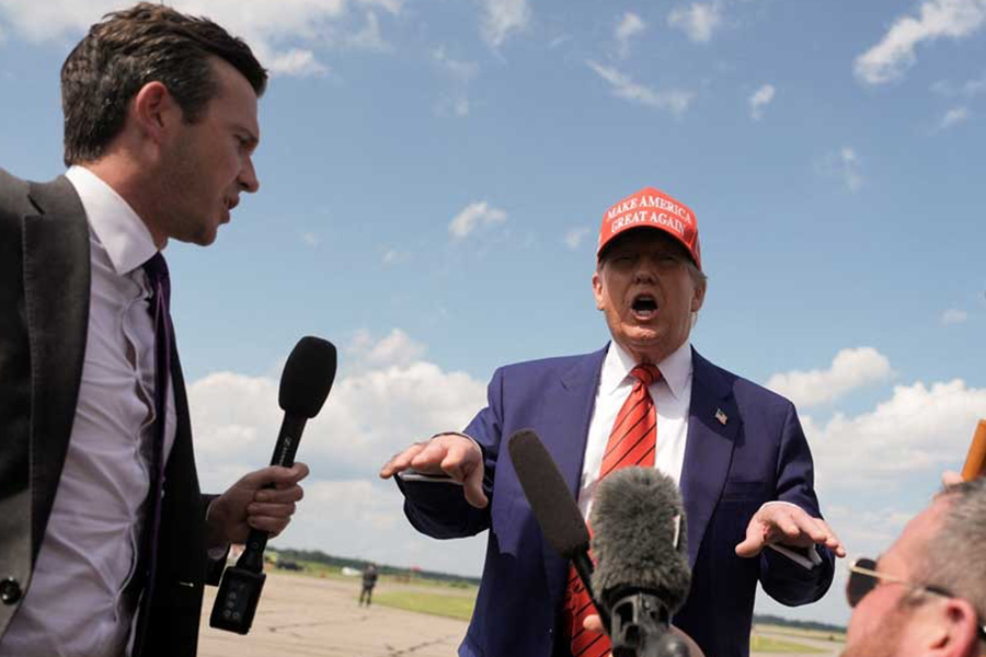US President Donald Trump talks to reporters upon his arrival at Morristown Municipal Airport in Morristown, New Jersey, US on June 20, 2025 — Reuters photo