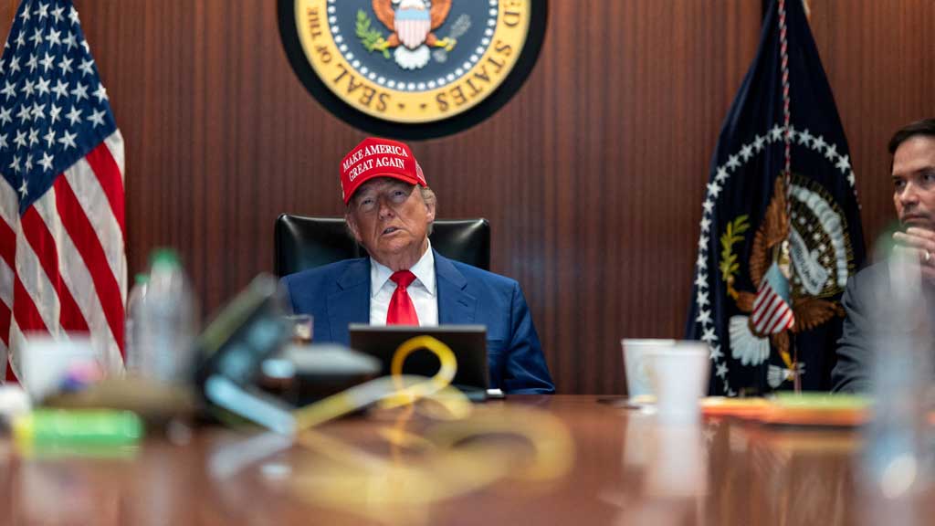 US President Donald Trump holds a meeting in the Situation Room at the White House in Washington, DC, US Jun 21, 2025. The White House/Handout via REUTERS