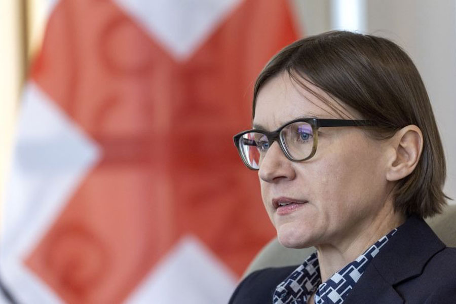 ICRC President Mirjana Spoljaric attends a briefing in Geneva, Switzerland.