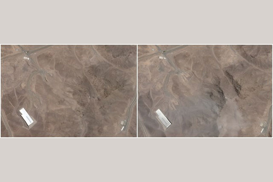 A combination picture shows satellite images over Fordow, before and after the U.S. struck the underground nuclear facility, near Qom, Iran, June 2, 2025 (L) and June 22, 2025.