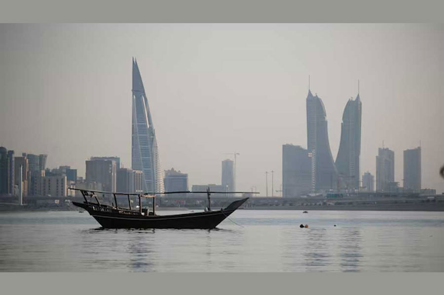 A general downtown view is seen with heat haze over the skyline during the afternoon hours in Manama, Bahrain, Aug 2, 2023.