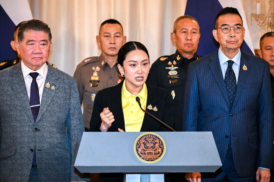 Thailand's Prime Minister Paetongtarn Shinawatra speaks during a press conference following a leak on Wednesday of a phone call between her and Cambodia's Hun Sen, the influential former premier of Cambodia, amid a border dispute between the two countries, at the Government House, in Bangkok, Thailand, June 19, 2025.
