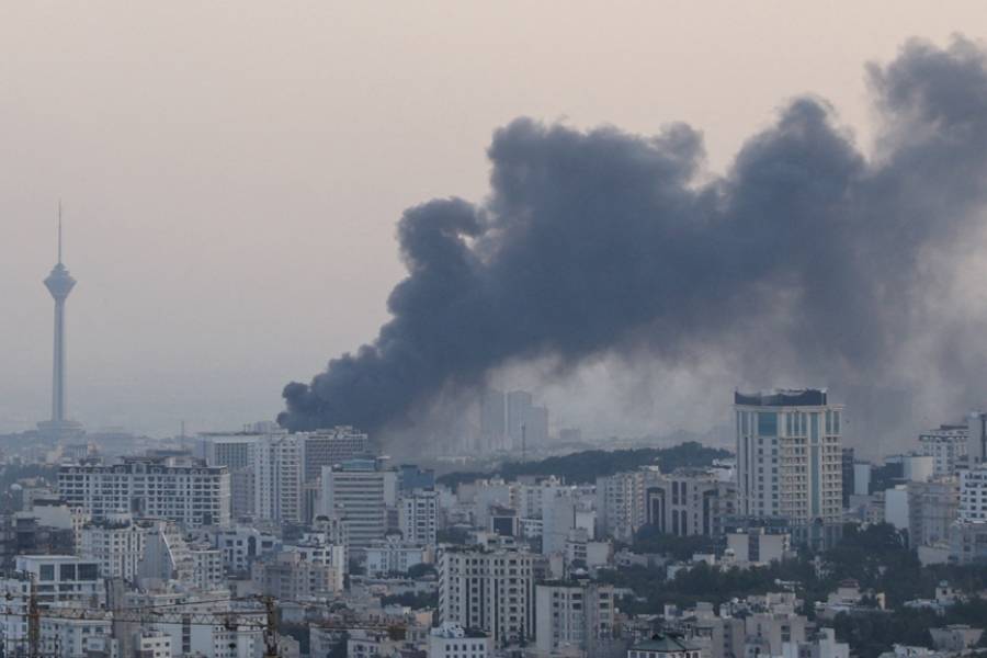 Smoke rises following an Israeli attack on the IRIB building, the country’s state broadcaster, in Tehran, Iran, Jun 16, 2025.