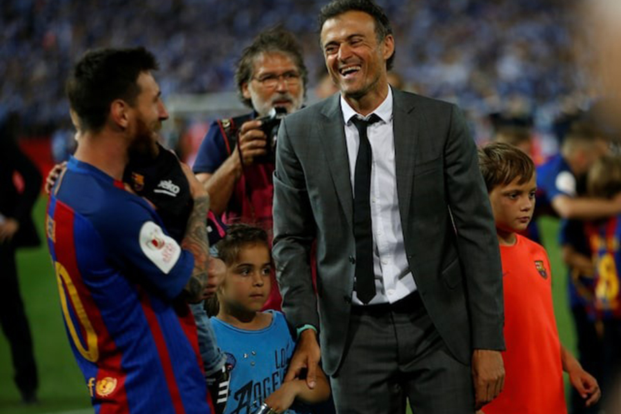 Barcelona’s Lionel Messi and manager Luis Enrique celebrate with their children after winning the Spanish King's Cup Final against Deportivo Alaves at Vicente Calderon Stadium in Madrid, Spain, on May 27, 2017 — Reuters/File