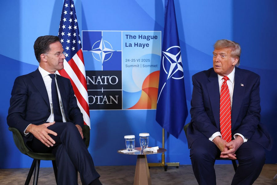 US President Donald Trump and NATO Secretary General Mark Rutte sit, at the NATO leaders summit in The Hague, Netherlands June 25, 2025.