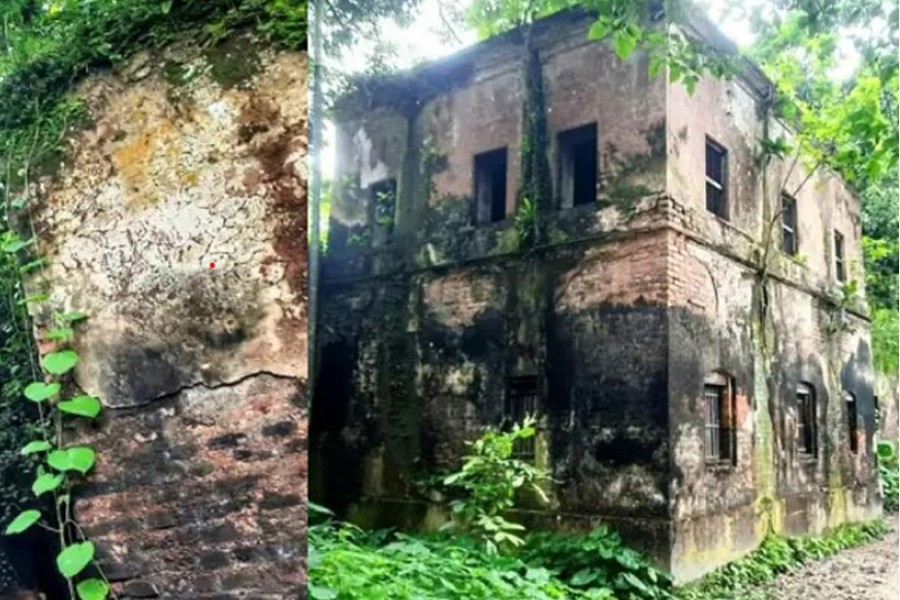 A partial view of Tantiband Zamindar Bari, a historic zamindar house, in Sujanagar upazila of Pabna district