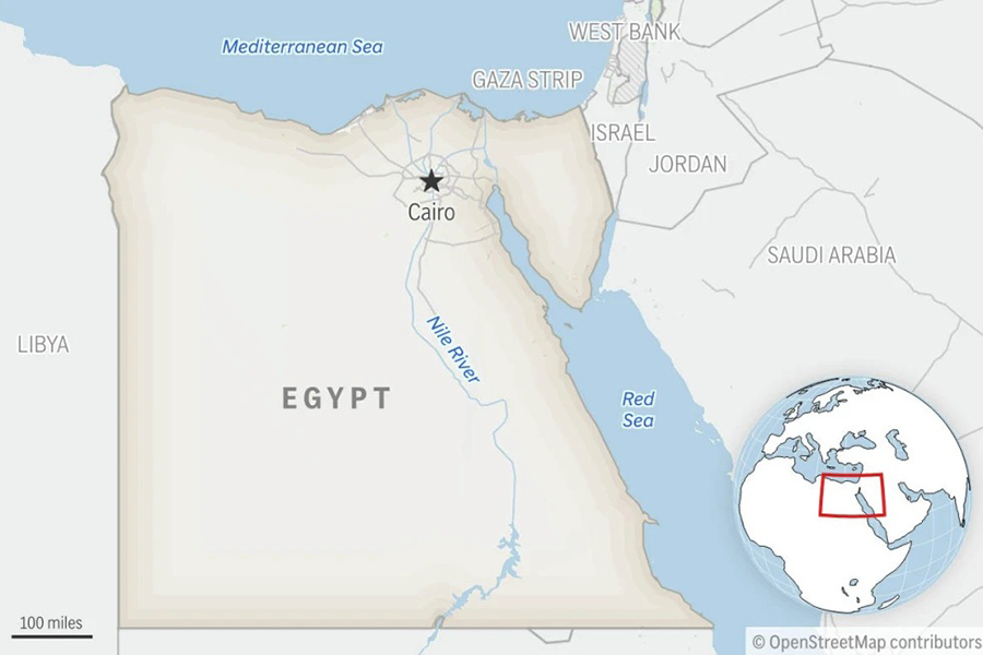 This is a locator map for Egypt with its capital, Cairo — AP photo