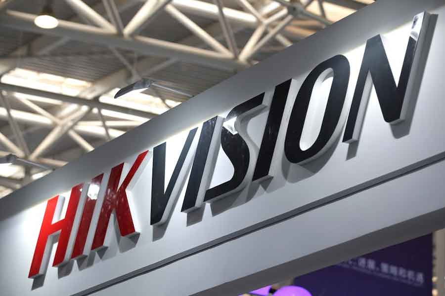 A Hikvision logo is seen at an exhibition during the World Intelligence Congress in Tianjin, China May 16, 2019.