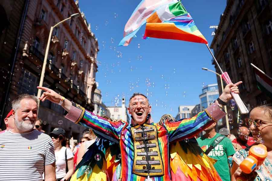 People attend The Budapest Pride March in Budapest, Hungary, June 28, 2025.