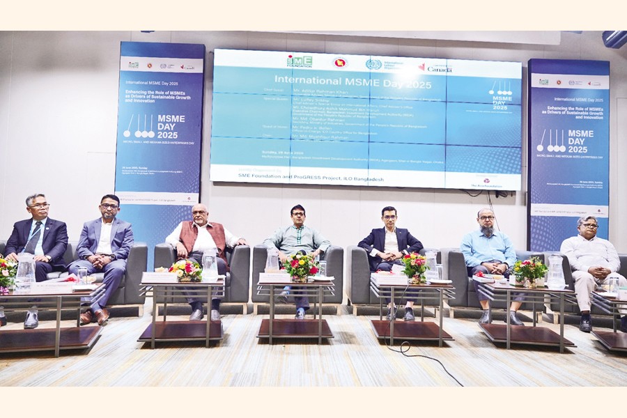 The SME Foundation held a discussion at BIDA Auditorium in Dhaka on Sunday, with SME Foundation Chairperson Md Musfiqur Rahman in the chair