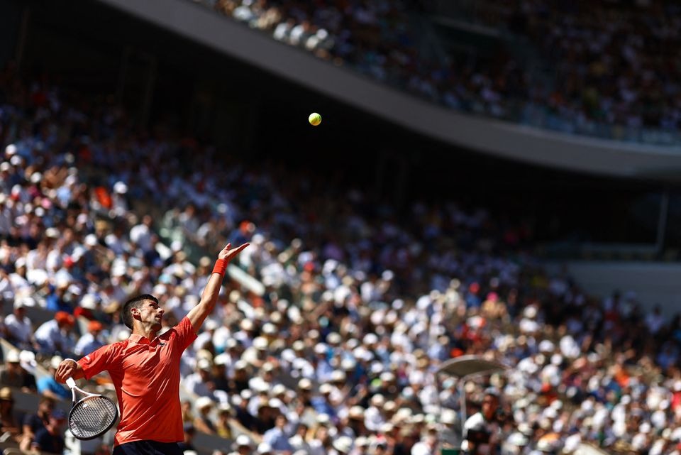 Serbia's Novak Djokovic in action during his French Open fourth round match against Peru's Juan Pablo Varillas at Roland Garros in Paris, France on June 4, 2023 — Reuters photo