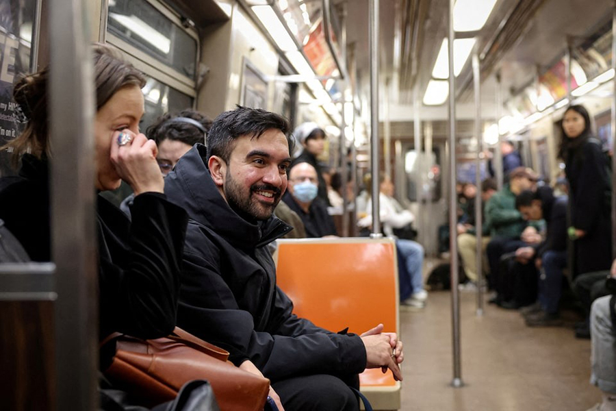 Candidate for New York City mayor Zohran Mamdani rides the subway following a campaigning stop in New York City, US on April 1, 2025 — Reuters/File