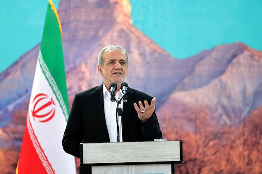 Iranian President Masoud Pezeshkian speaks during a meeting in Ilam, Iran, June 12, 2025.