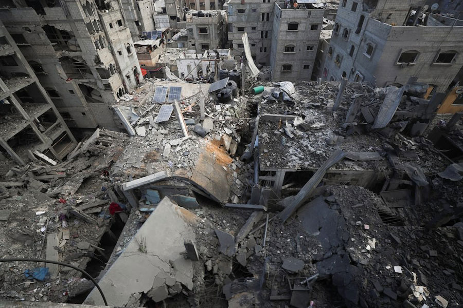 A view of the site of Thursday's Israeli strike that damaged and destroyed residential buildings, at Shati (Beach) refugee camp, in Gaza City, July 4, 2025.