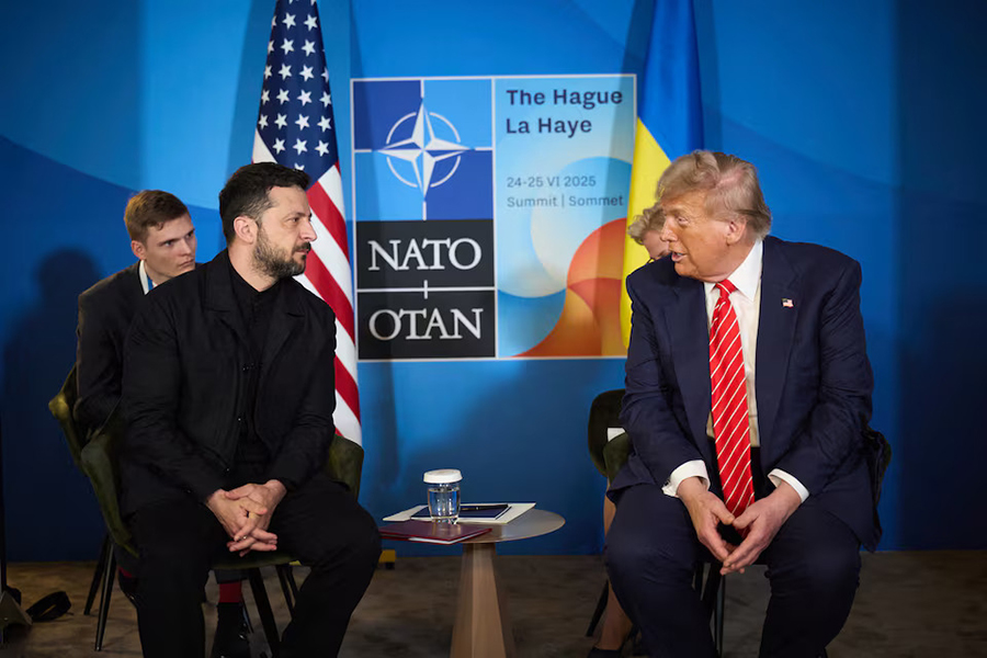 US President Donald Trump and Ukraine's President Volodymyr Zelenskiy attend a meeting on the sidelines of NATO summit in The Hague, Netherlands June 25, 2025 — Ukrainian Presidential Press Service/Handout via REUTERS/File