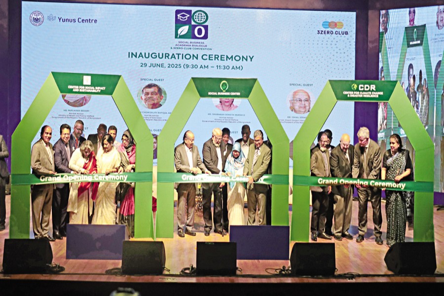 Dignitaries and guests inaugurated the Social Business Academia Dialogue and launched three new centres at North South University in collaboration with the Yunus Centre recently