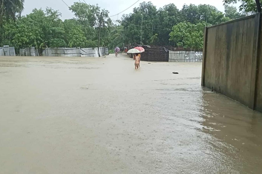Photo shows submerged Hnila Rangikhali area in Teknaf upazila headquarters of Cox's Bazar district