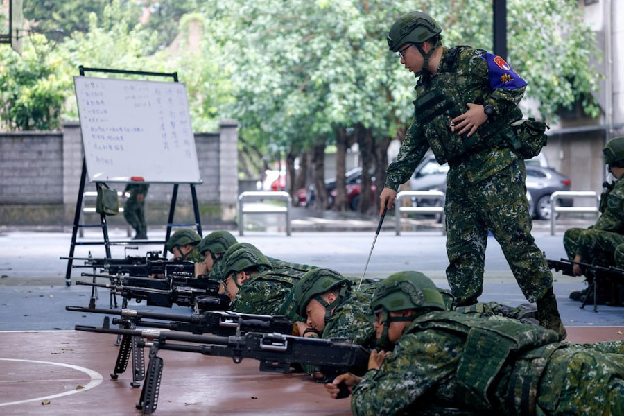 Reservists receive training during the annual Han Kuang military exercises in Taoyuan, Taiwan July 9, 2025.