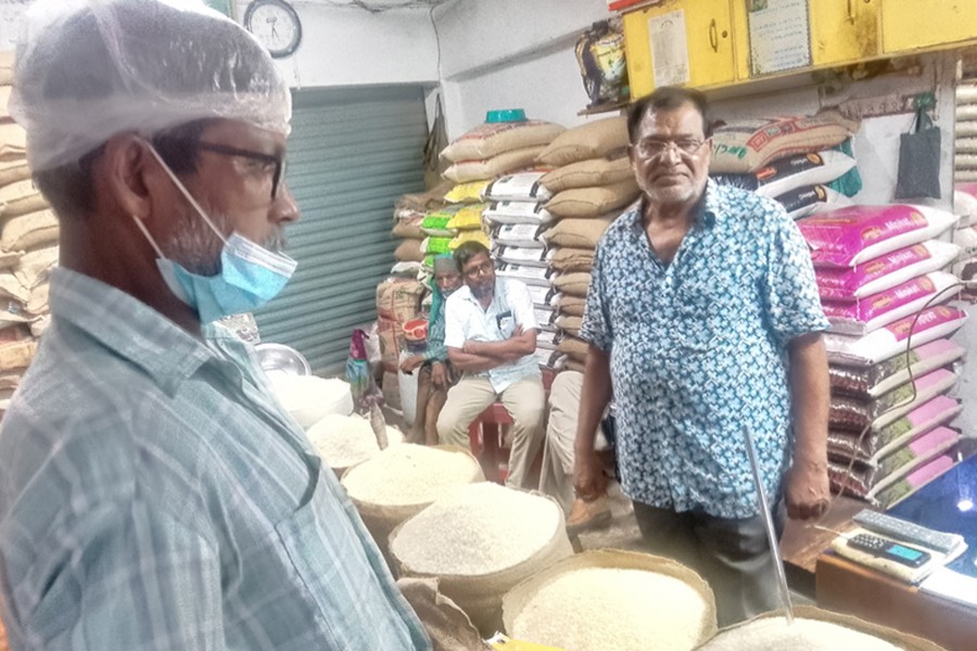 An inside view of a rice shop in Puratan Bazar of Magura district-FE Photo