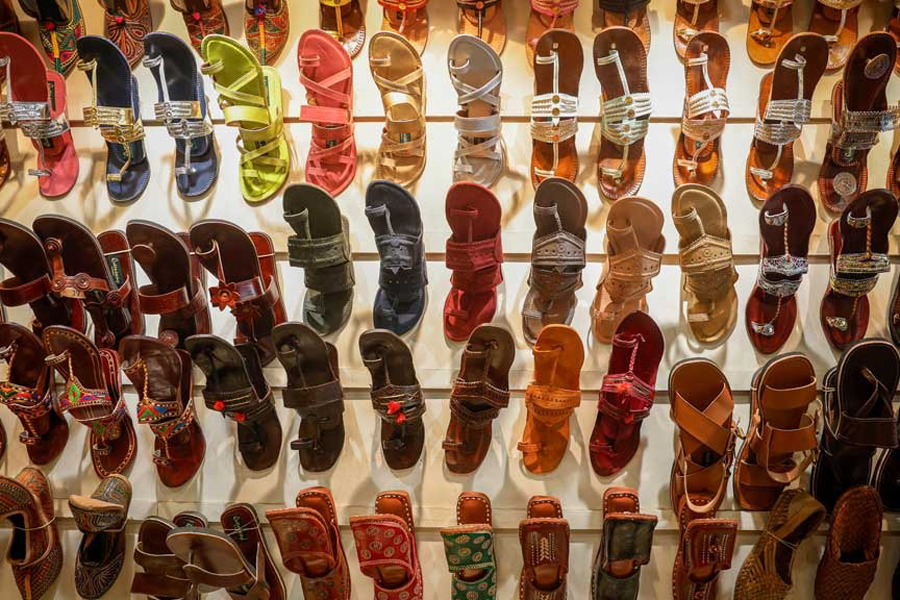 'Kolhapuri' sandals, an Indian ethnic footwear, are on display at a store in New Delhi, India, Jun 27, 2025.