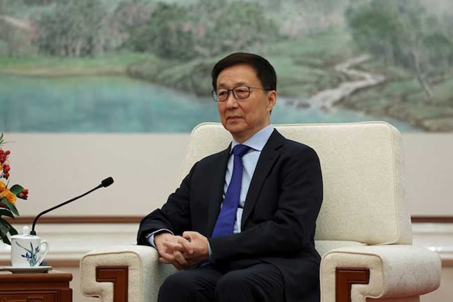 Chinese Vice President Han Zheng attends a meeting with Britain's Chancellor of the Exchequer Rachel Reeves (not pictured) at the Great Hall of the People in Beijing, China January 11, 2025.