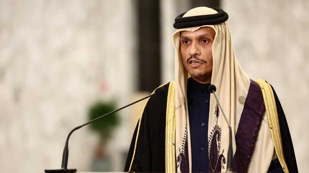 Qatari Prime Minister and Foreign Minister Sheikh Mohammed bin Abdulrahman Al Thani speaks after a meeting with the Lebanese president at the presidential palace in Baabda, Lebanon Feb 4, 2025. REUTERS