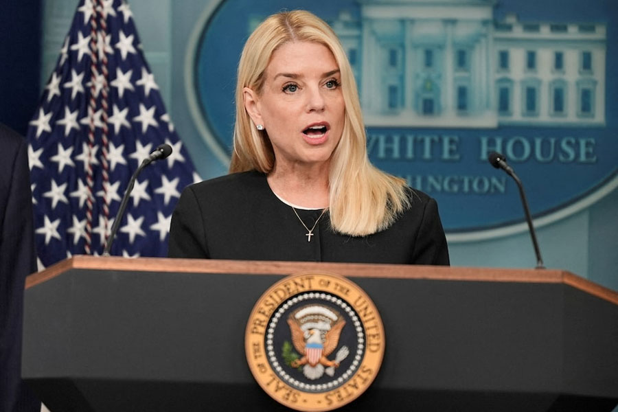 US Attorney General Pam Bondi speaks to the media, in the Press Briefing Room at the White House in Washington DC, June 27, 2025.