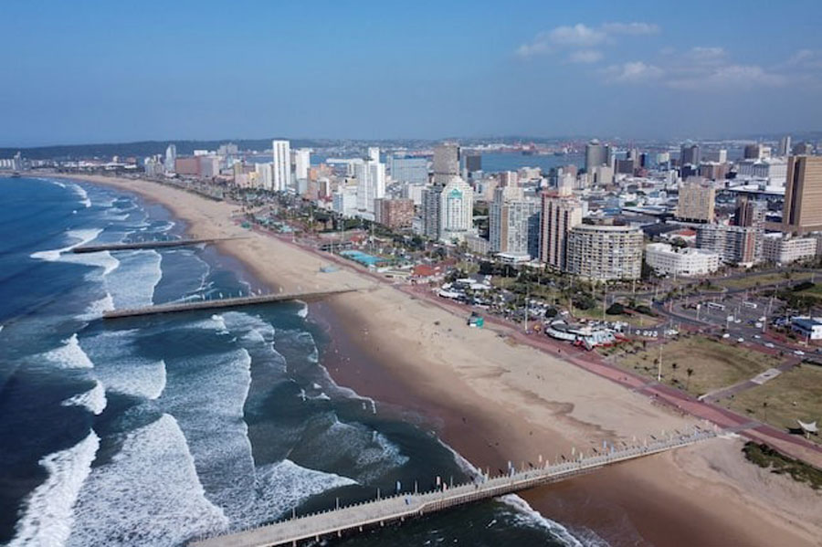 A drone view shows the beach front ahead of the G20 finance meeting in Durban, South Africa, July 15, 2025.