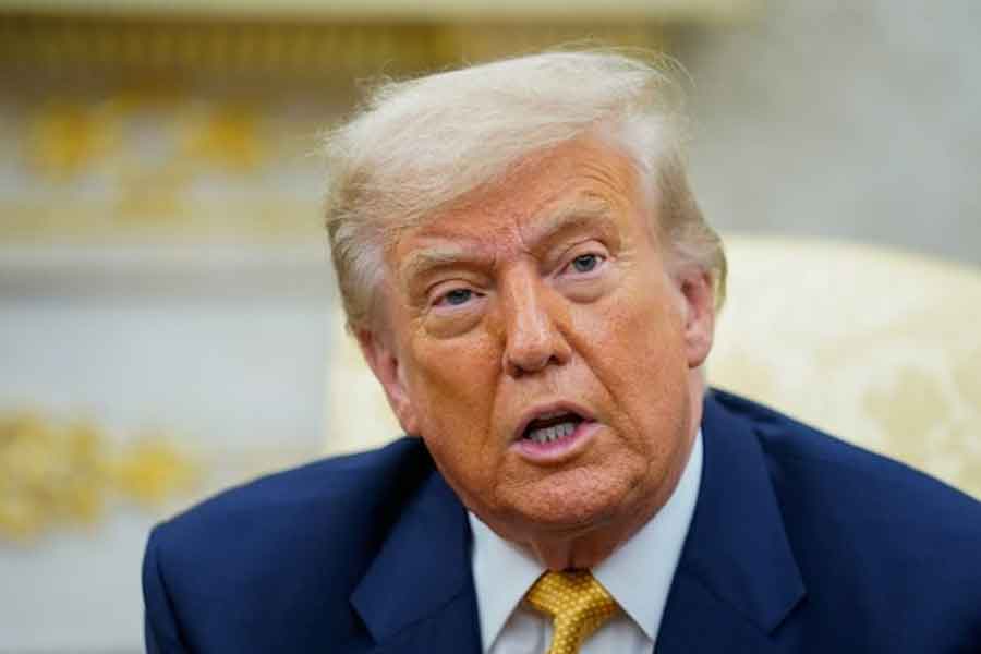 US President Donald Trump speaks, as he meets with Bahrain's Crown Prince and Prime Minister Salman bin Hamad Al Khalifa (not pictured), in the Oval Office at the White House in Washington, D.C., US, July 16, 2025.