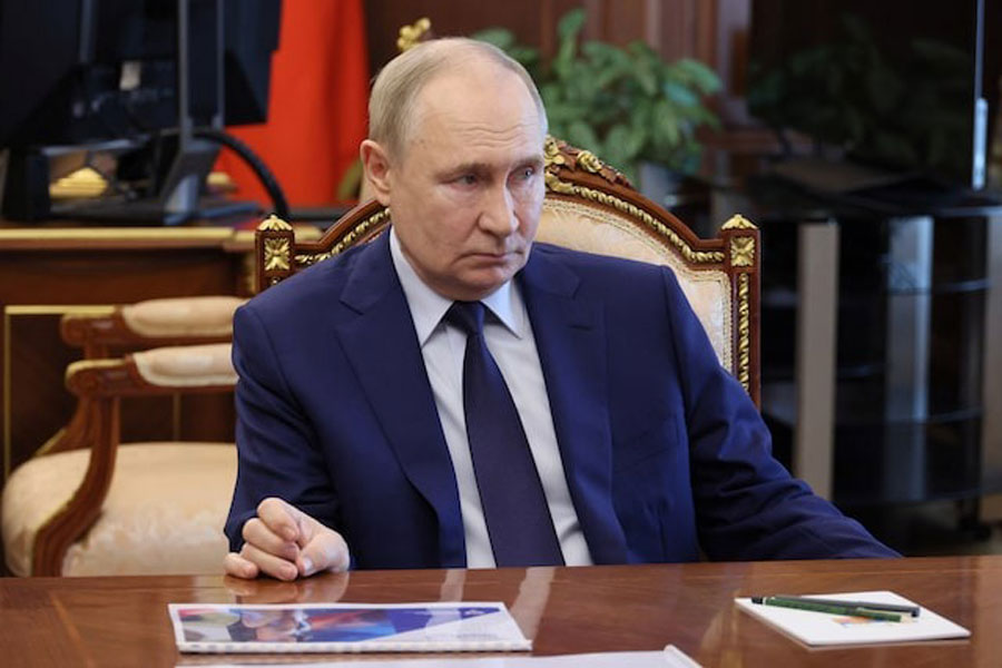 Russian President Vladimir Putin chairs a meeting on social issues, in Moscow, Russia July 14, 2025.
