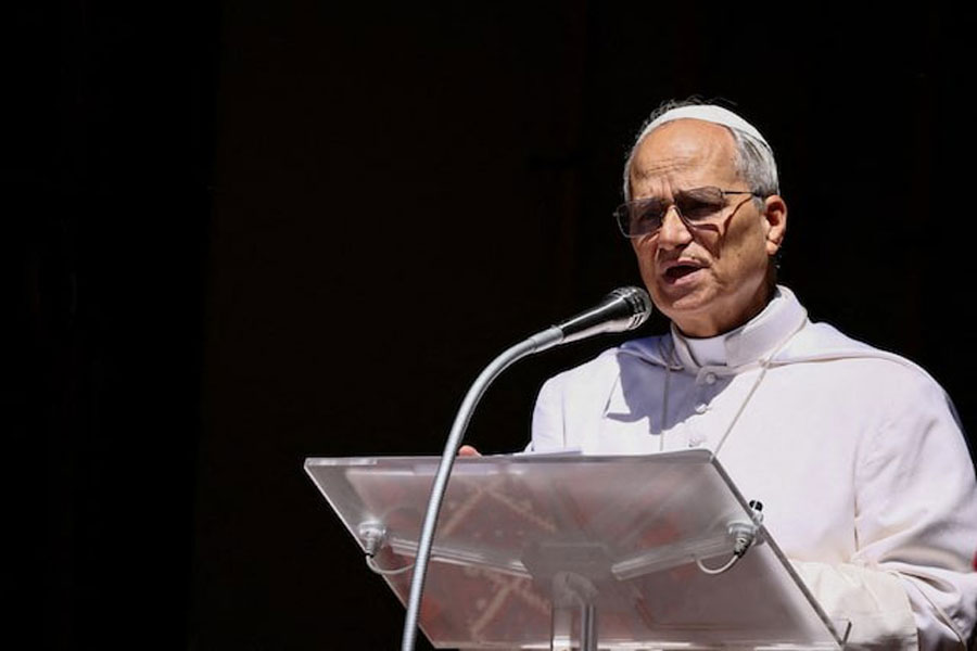 Pope Leo XIV leads the Angelus prayer in Castel Gandolfo, Italy, July 20, 2025.