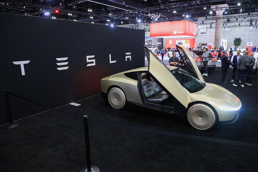 A Tesla Cybercab is displayed at the Los Angeles Auto Show, in Los Angeles, California, US on November 21, 2024 — Reuters/File