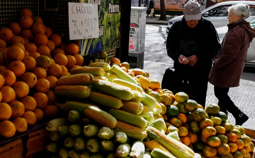 A costumer counts money before buying tangerines in a green grocery store, as Argentines struggle amid rising inflation, in Buenos Aires, Argentina May 11, 2023.REUTERS