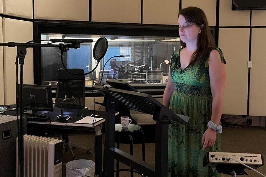 Synchronous speaker Bettina Zech stands in a dubbing studio in Munich on July 2, 2025. The rise of AI raises the question of whether voice dubbing actors will be needed in future, as actors’ voices can be translated into various languages, or voice databases can be created and used on infinite projects, barring legal considerations. Voice actors say dubbing is an art form, requiring them to give emotion and nuance to the lines — Reuters photo
