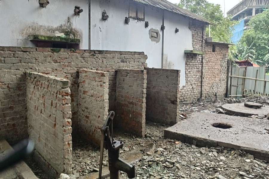 Photo shows the site of the two old toilets and three urinals which did not suffice in any way for public use in Manikganj Town Bazar, at the heart of the Manikganj district town