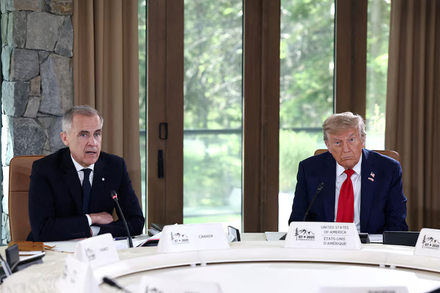 U.S. President Donald Trump and Canadian Prime Minister Mark Carney attend a meeting with G7 leaders and guests, at the G7 summit in Kananaskis, Alberta, Canada on June 16, 2025 — Reuters/File